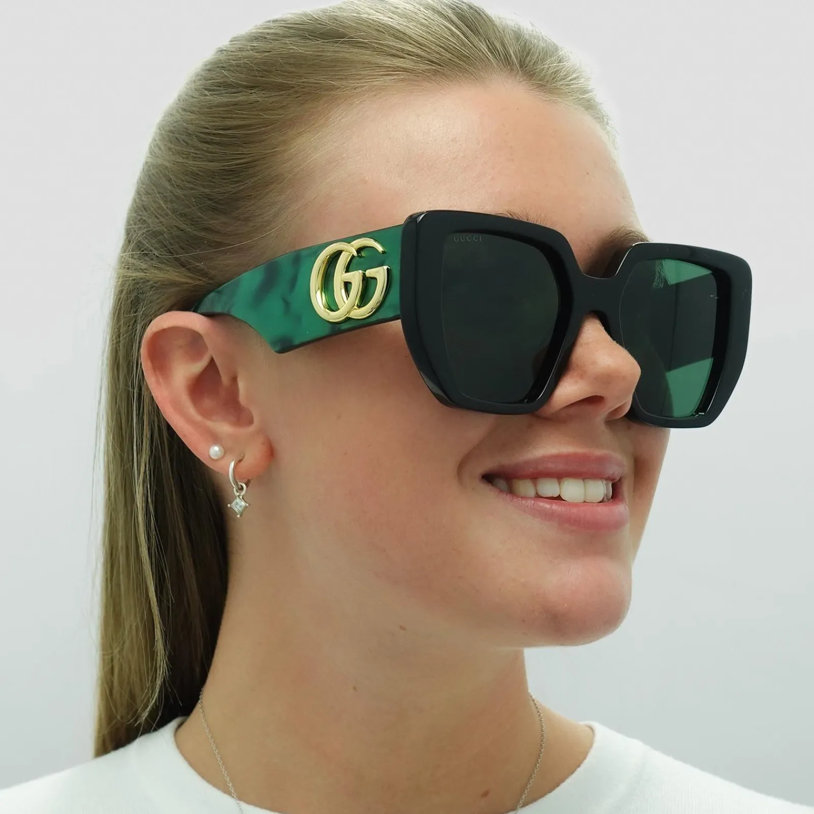Gucci Gucci|Square^Sunglasses GG0956S 001 Black and Green Swirl Green