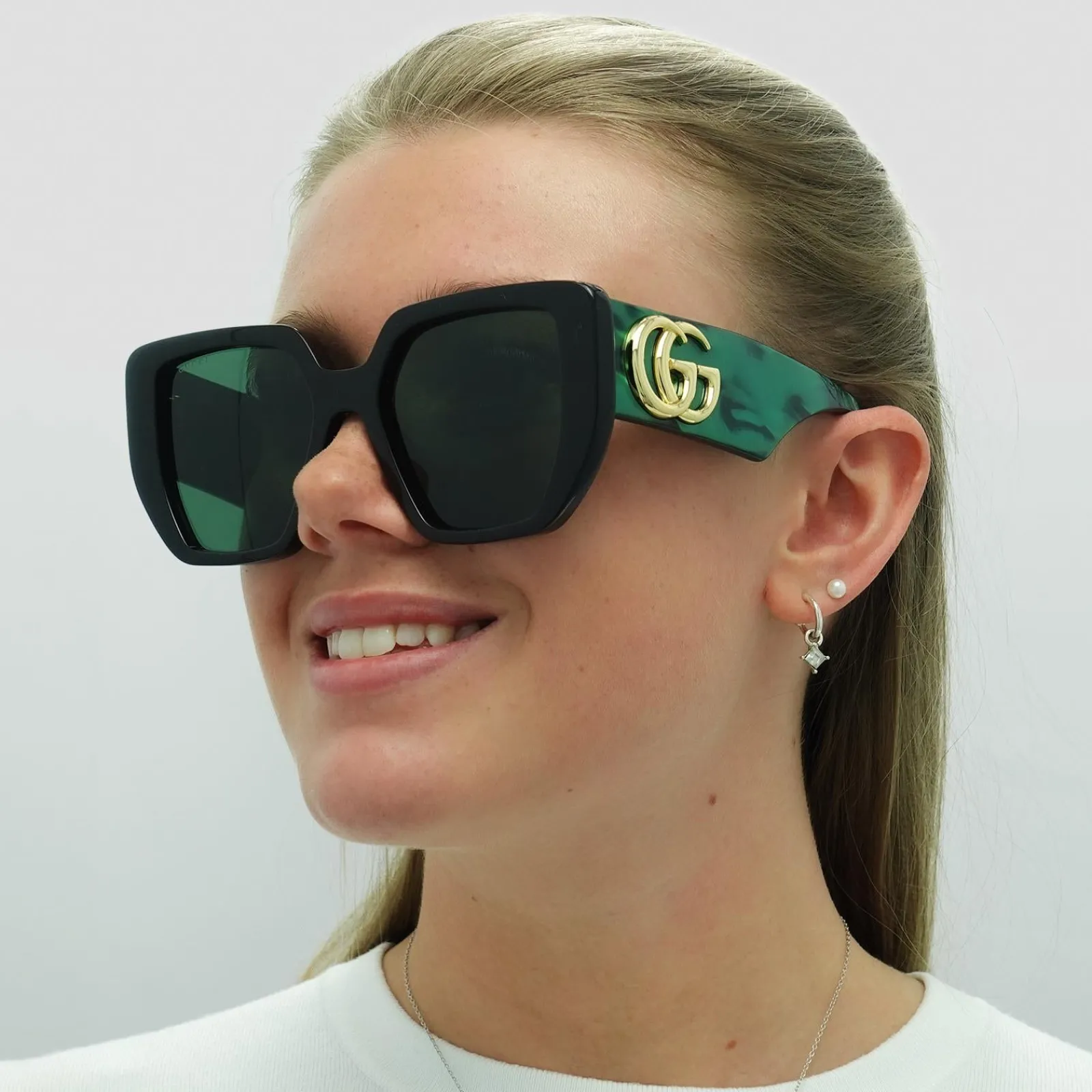 Gucci Gucci|Square^Sunglasses GG0956S 001 Black and Green Swirl Green