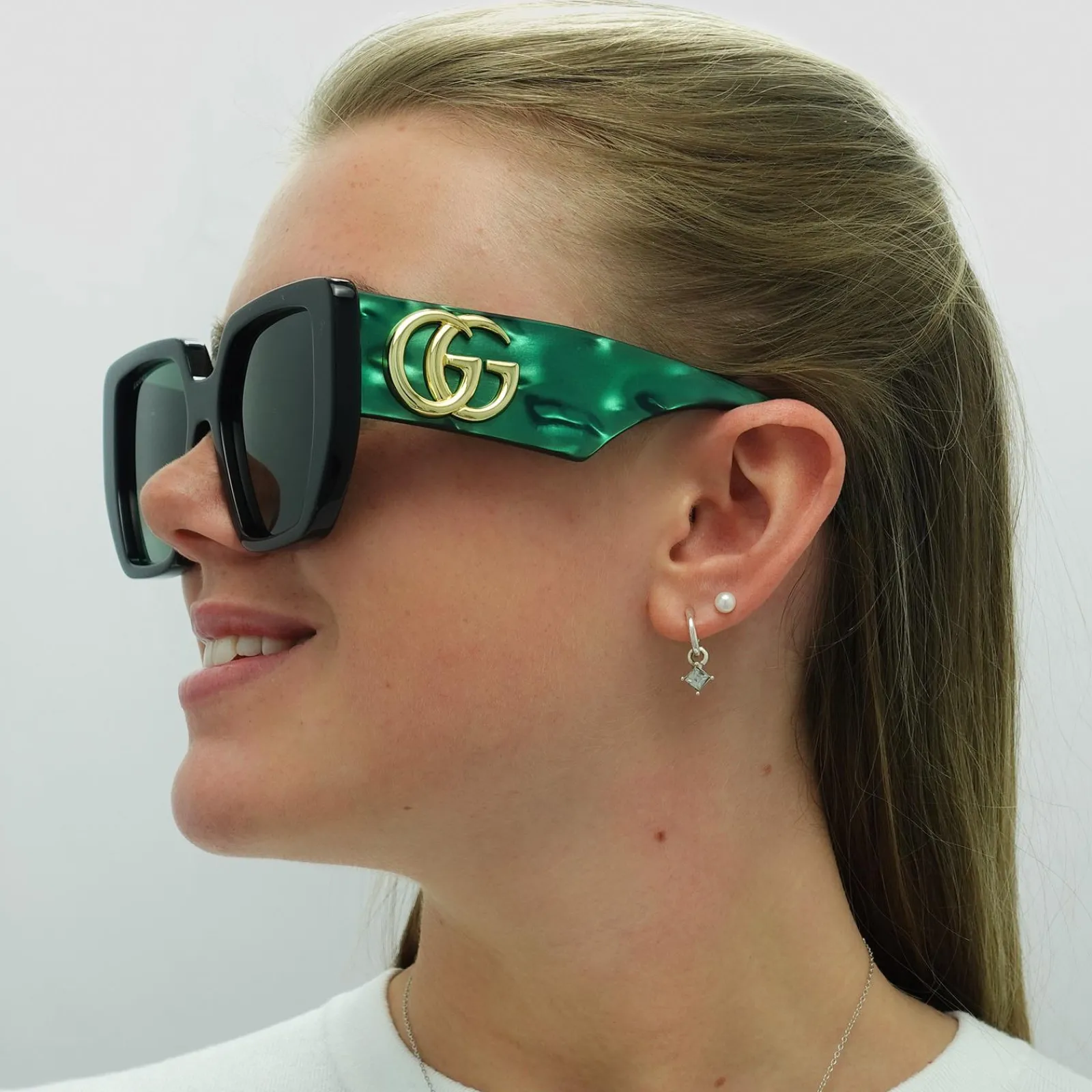 Gucci Gucci|Square^Sunglasses GG0956S 001 Black and Green Swirl Green