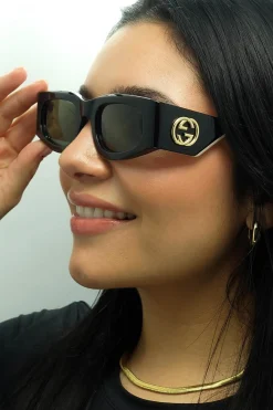 Gucci Gucci|Rectangle^Sunglasses GG1664S 001 Black with Ivory Grey