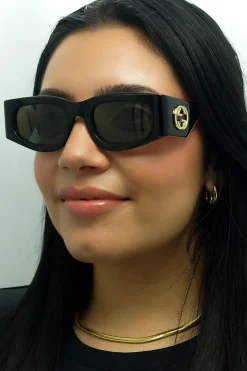 Gucci Gucci|Rectangle^Sunglasses GG1664S 001 Black with Ivory Grey