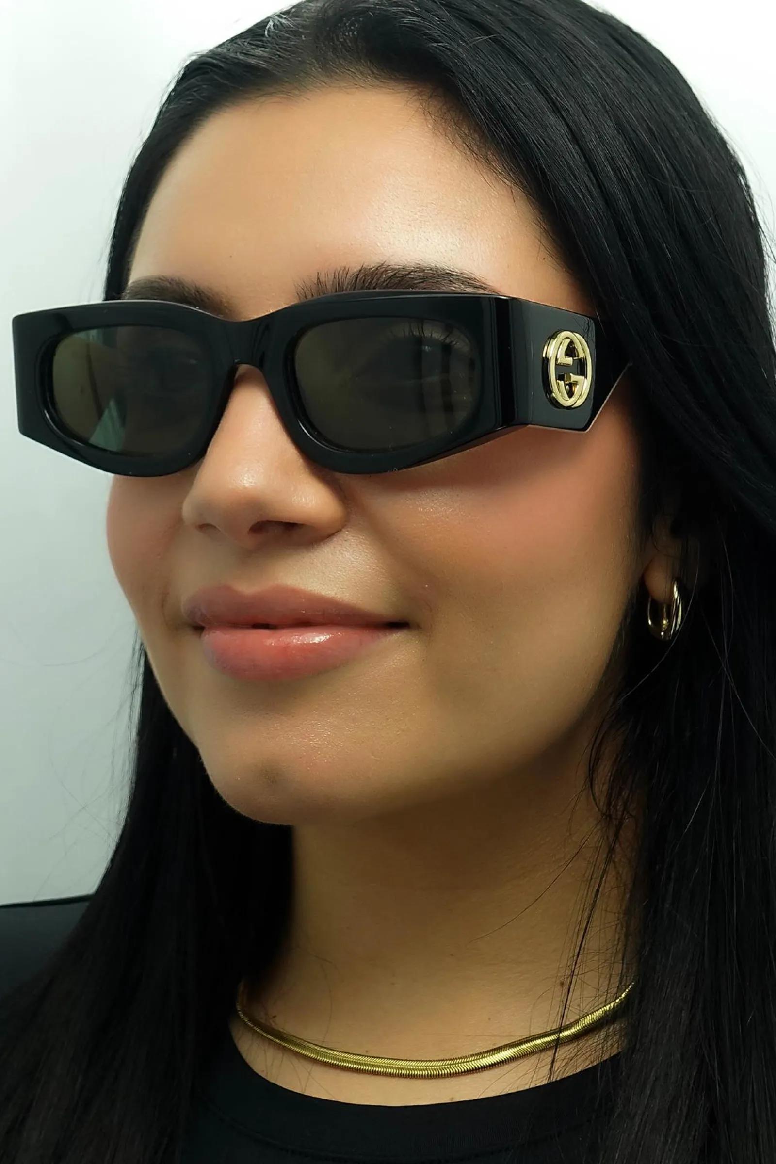 Gucci Gucci|Rectangle^Sunglasses GG1664S 001 Black with Ivory Grey
