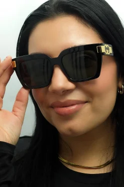 Gucci Gucci|Square^Sunglasses GG1689S 001 Black with Gold Grey