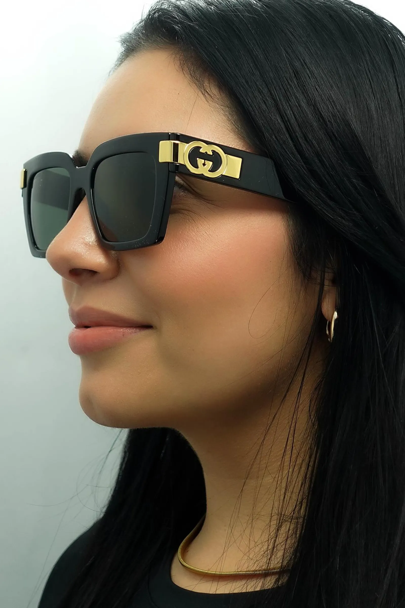 Gucci Gucci|Square^Sunglasses GG1689S 001 Black with Gold Grey