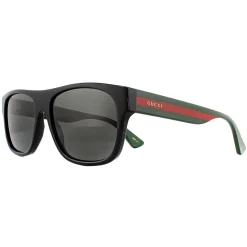 Gucci Polarised|Gucci^Sunglasses GG0341S 002 Black with Green and Red Stripe Grey Pola