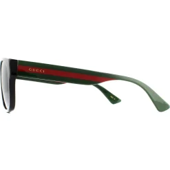 Gucci Polarised|Gucci^Sunglasses GG0341S 002 Black with Green and Red Stripe Grey Pola