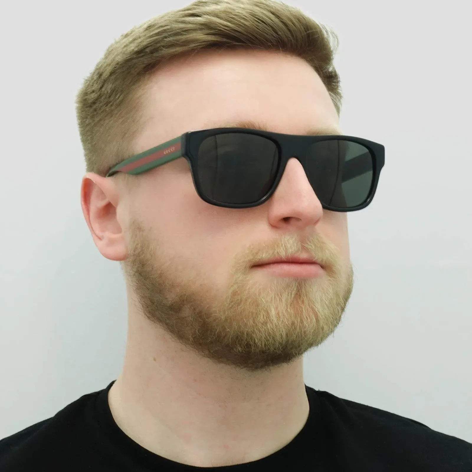Gucci Polarised|Gucci^Sunglasses GG0341S 002 Black with Green and Red Stripe Grey Pola