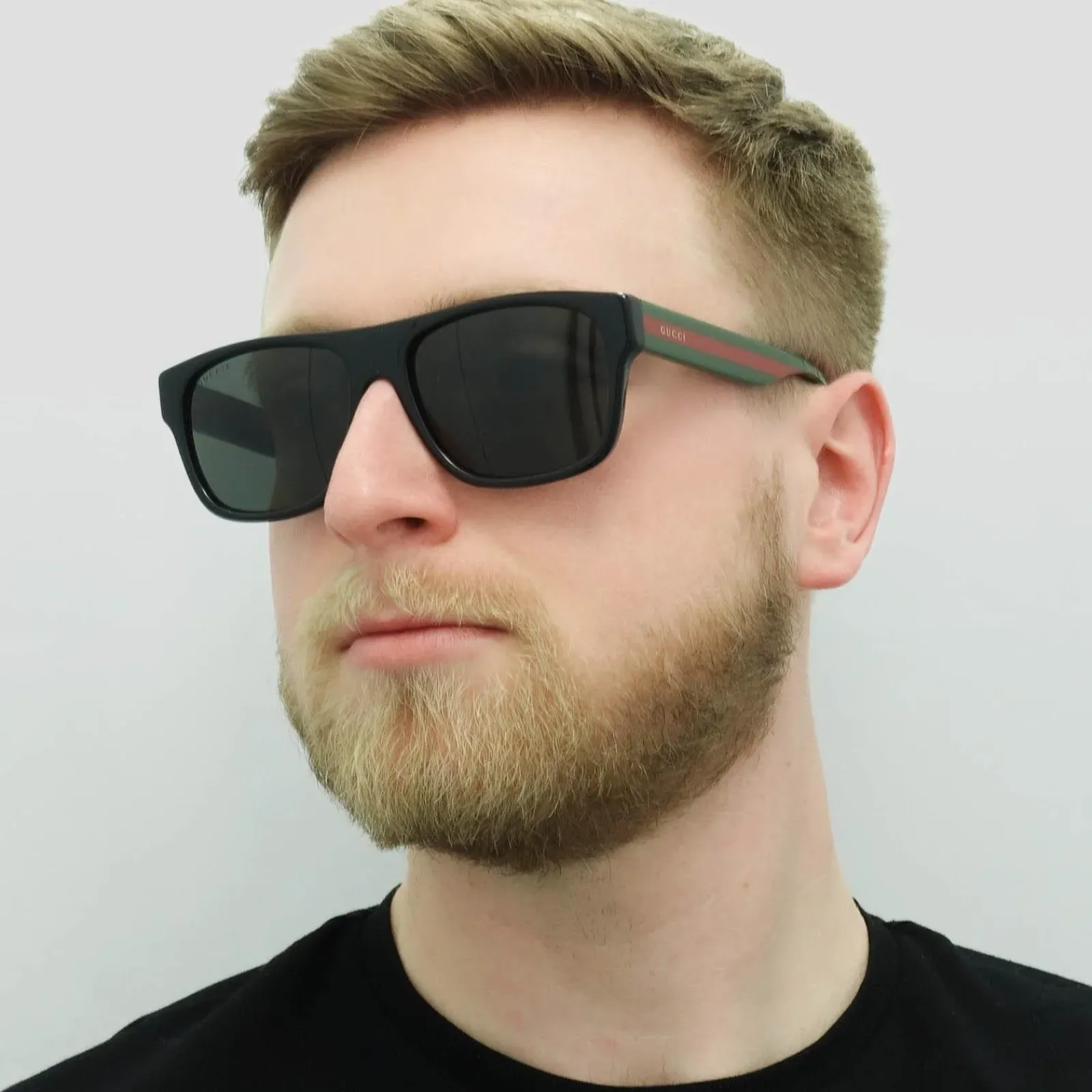 Gucci Polarised|Gucci^Sunglasses GG0341S 002 Black with Green and Red Stripe Grey Pola