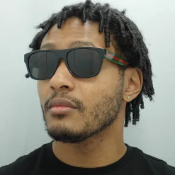 Gucci Polarised|Gucci^Sunglasses GG0341S 002 Black with Green and Red Stripe Grey Pola