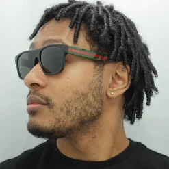 Gucci Polarised|Gucci^Sunglasses GG0341S 002 Black with Green and Red Stripe Grey Pola