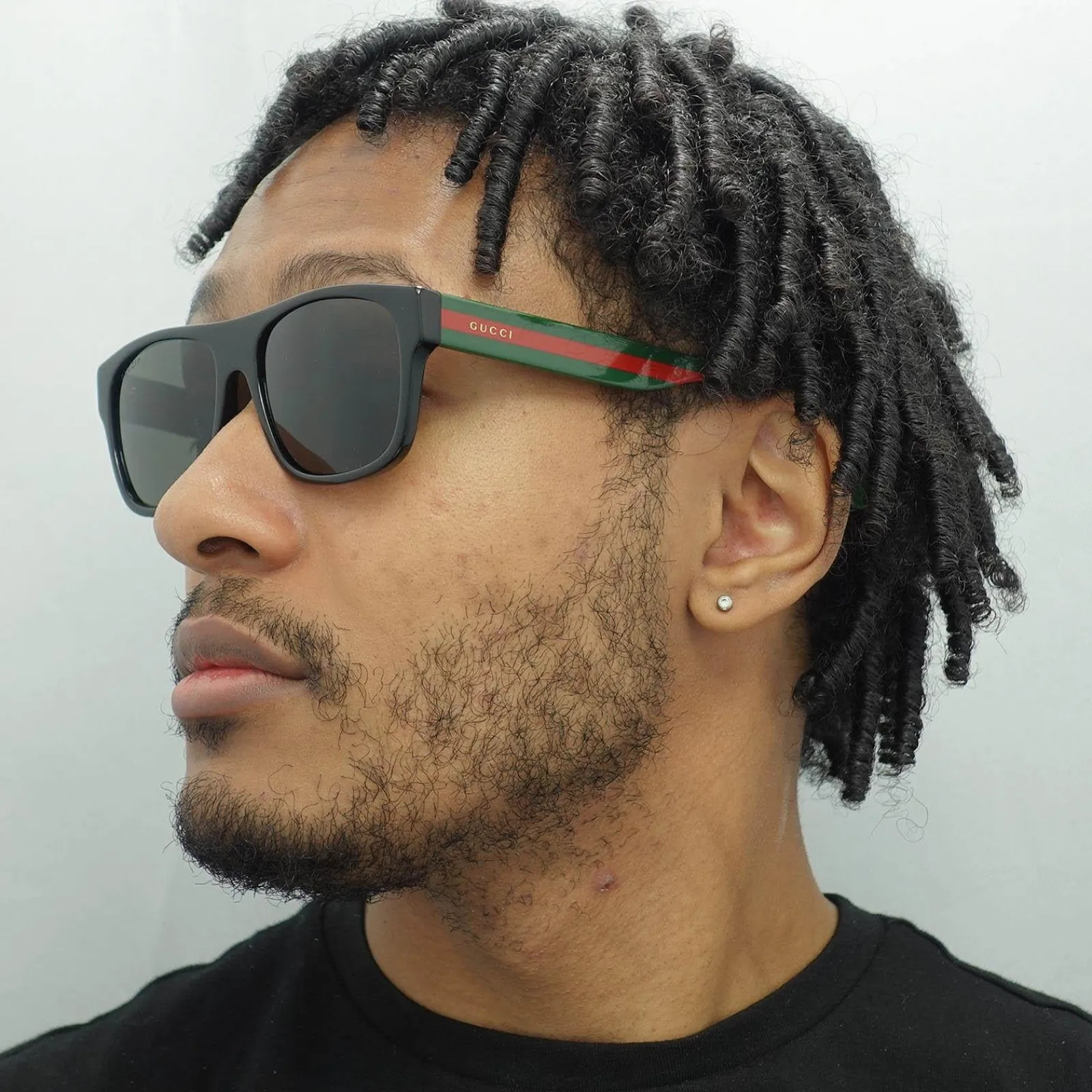 Gucci Polarised|Gucci^Sunglasses GG0341S 002 Black with Green and Red Stripe Grey Pola