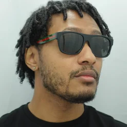 Gucci Polarised|Gucci^Sunglasses GG0341S 002 Black with Green and Red Stripe Grey Pola