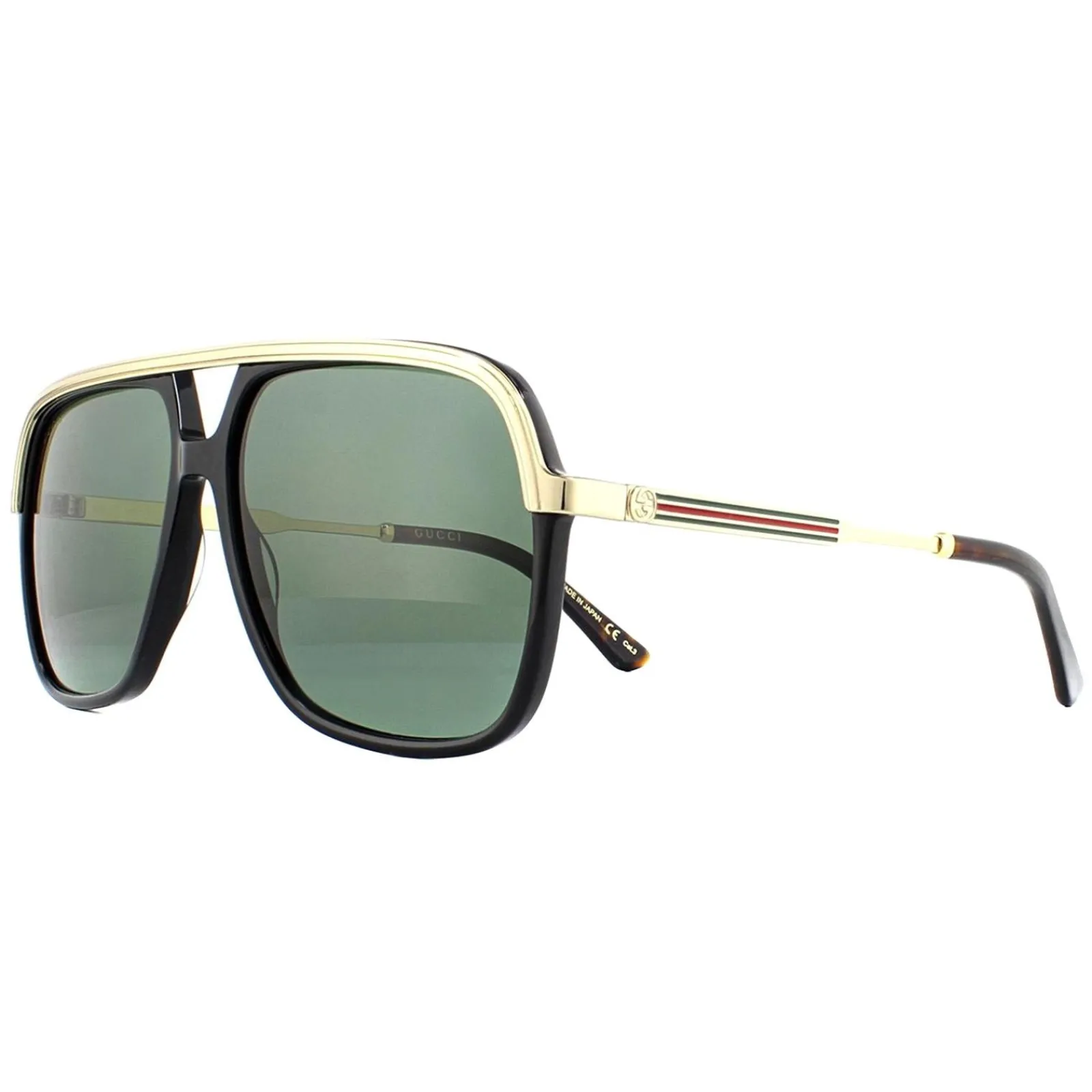 Gucci Gucci|Aviator^Sunglasses GG0200S 001 Black and Gold Green