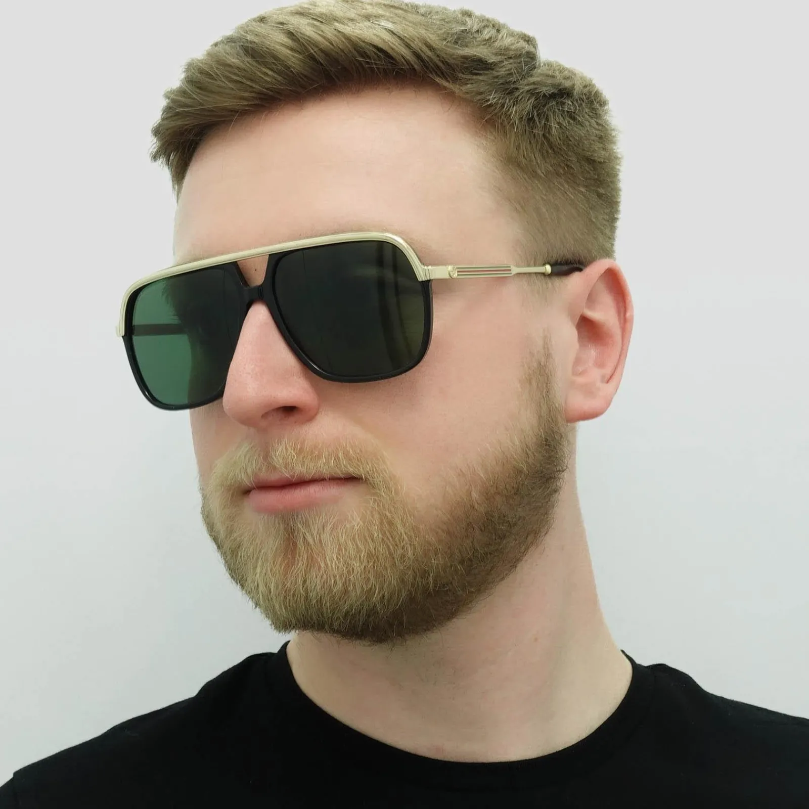Gucci Gucci|Aviator^Sunglasses GG0200S 001 Black and Gold Green