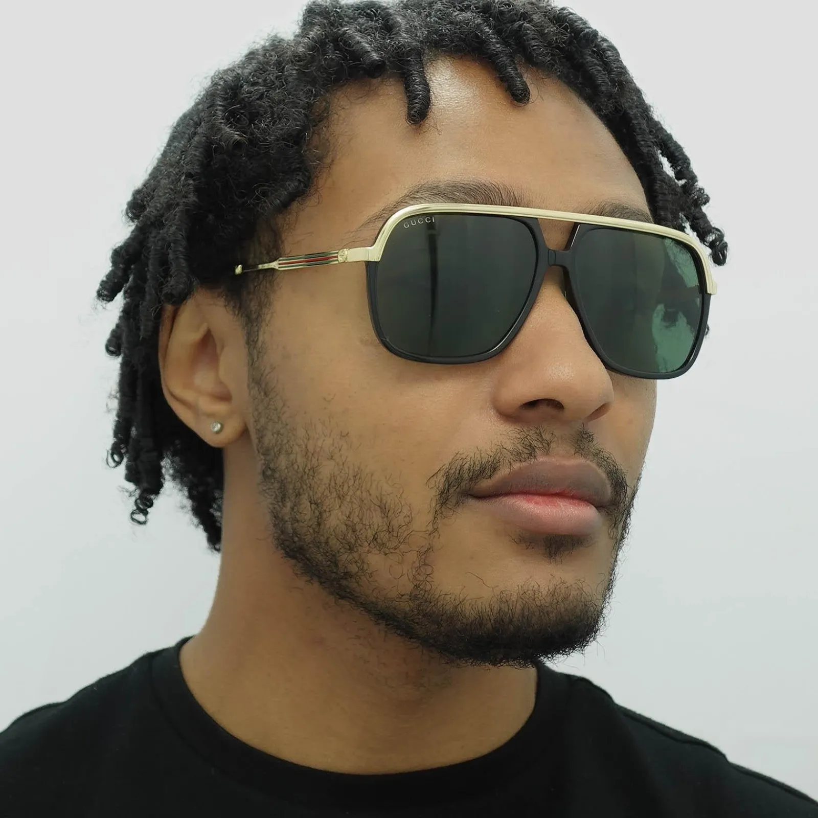 Gucci Gucci|Aviator^Sunglasses GG0200S 001 Black and Gold Green