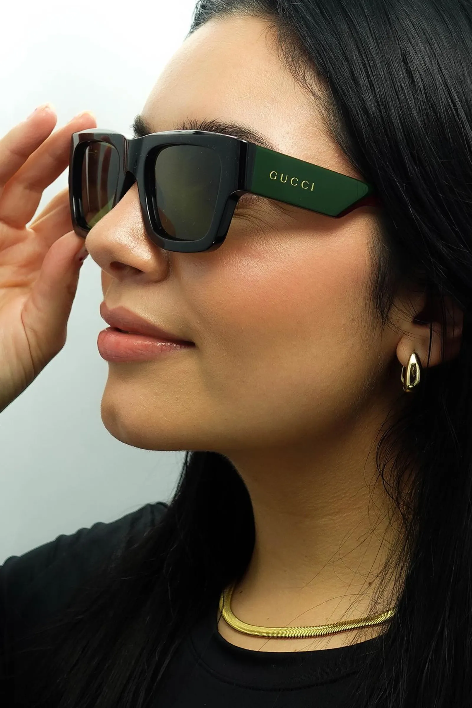 Gucci Gucci|Square^Sunglasses GG1668S 003 Black with Green and Red Green