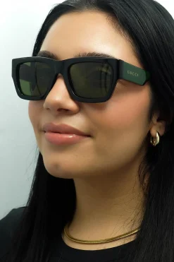 Gucci Gucci|Square^Sunglasses GG1668S 003 Black with Green and Red Green