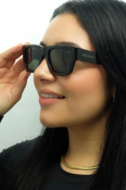 Gucci Gucci|Square^Sunglasses GG1668S 001 Black with Havana Grey