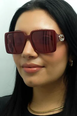 Gucci Gucci|Square^Sunglasses GG1692S 005 Black with Gold Dusky Pink w Logo Mirror