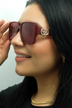 Gucci Gucci|Square^Sunglasses GG1692S 005 Black with Gold Dusky Pink w Logo Mirror