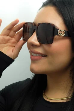Gucci Gucci|Square^Sunglasses GG1692S 002 Dark Havana with Gold Dark Brown