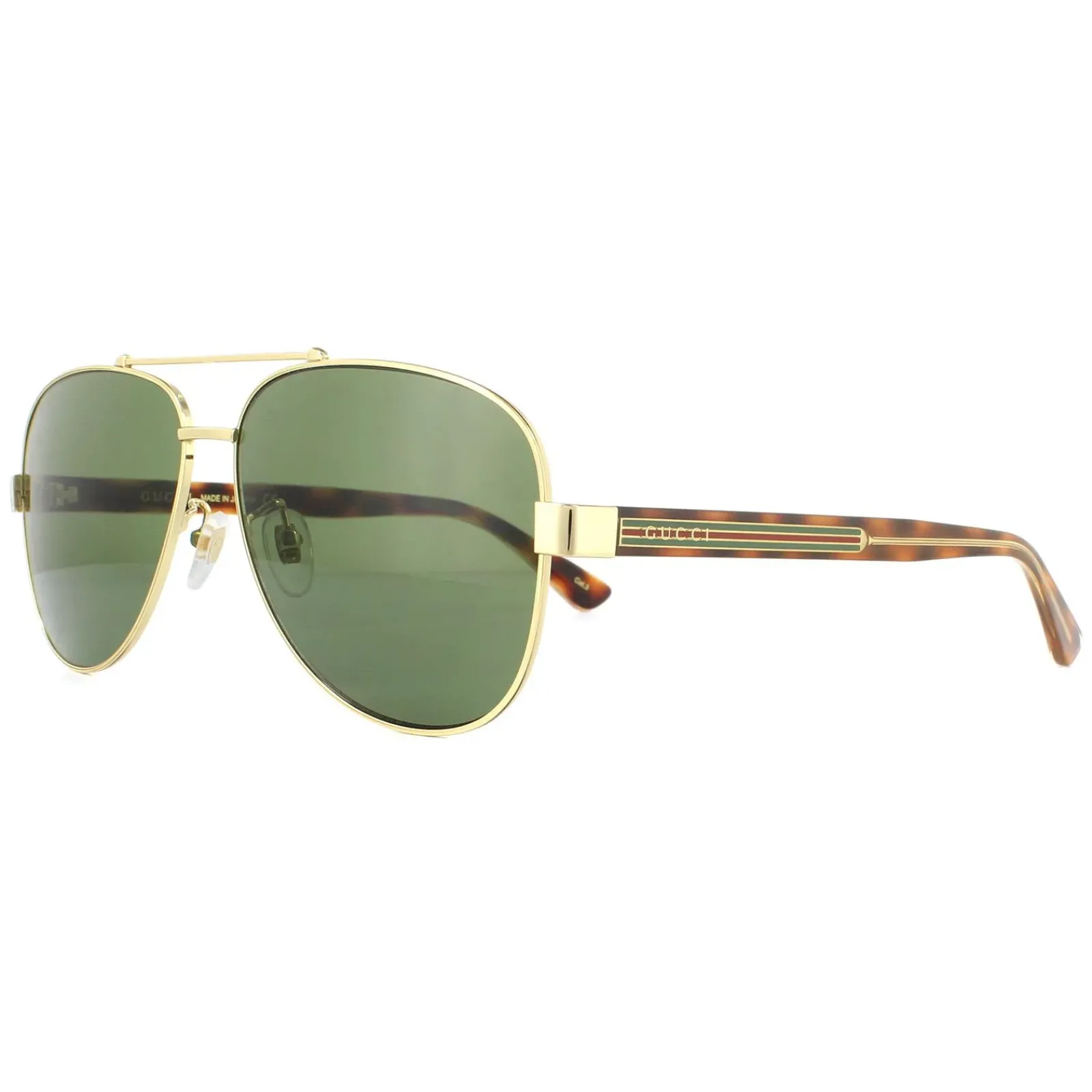 Gucci Aviator|Gucci^Sunglasses GG0528S 009 Gold and Havana Crystal Green