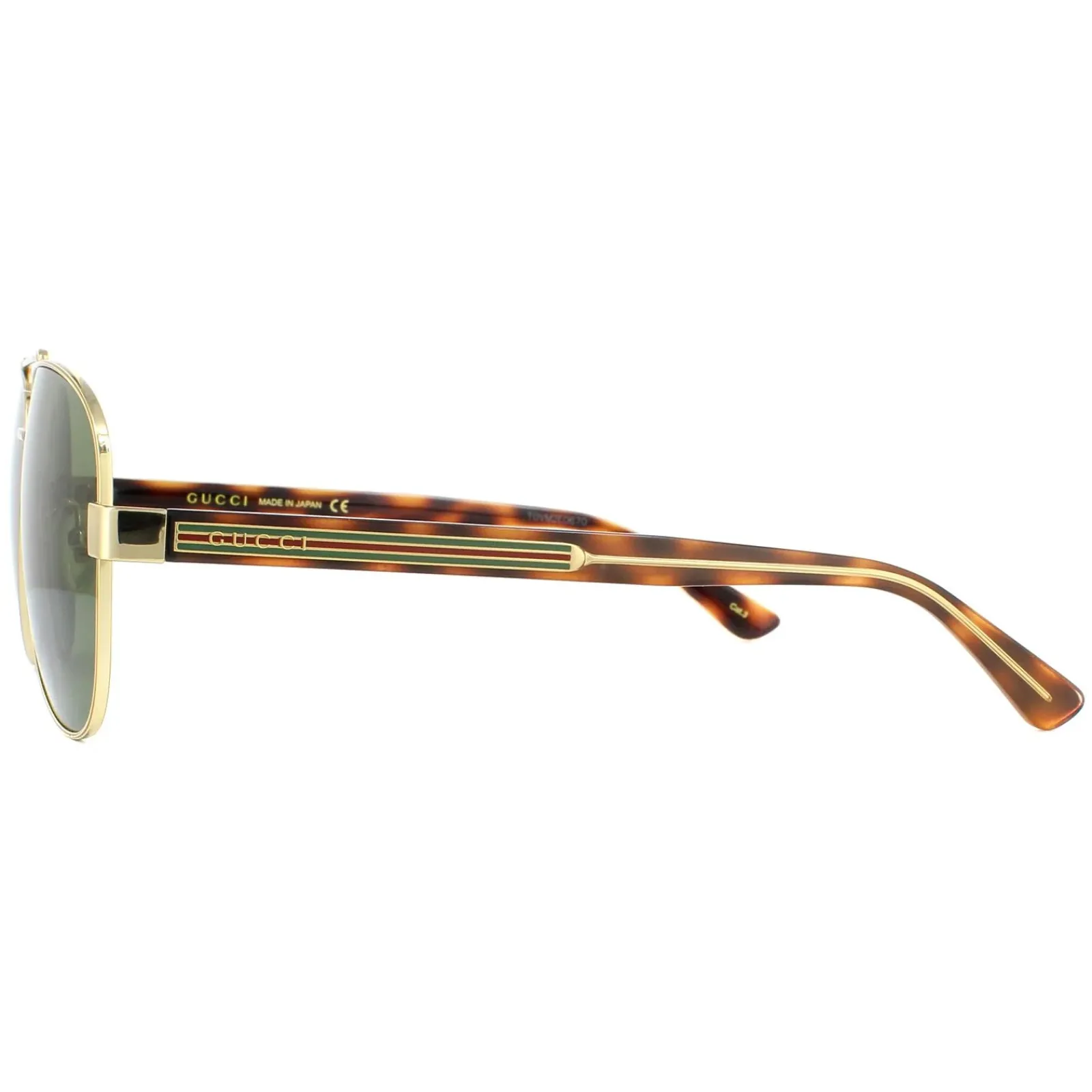 Gucci Aviator|Gucci^Sunglasses GG0528S 009 Gold and Havana Crystal Green