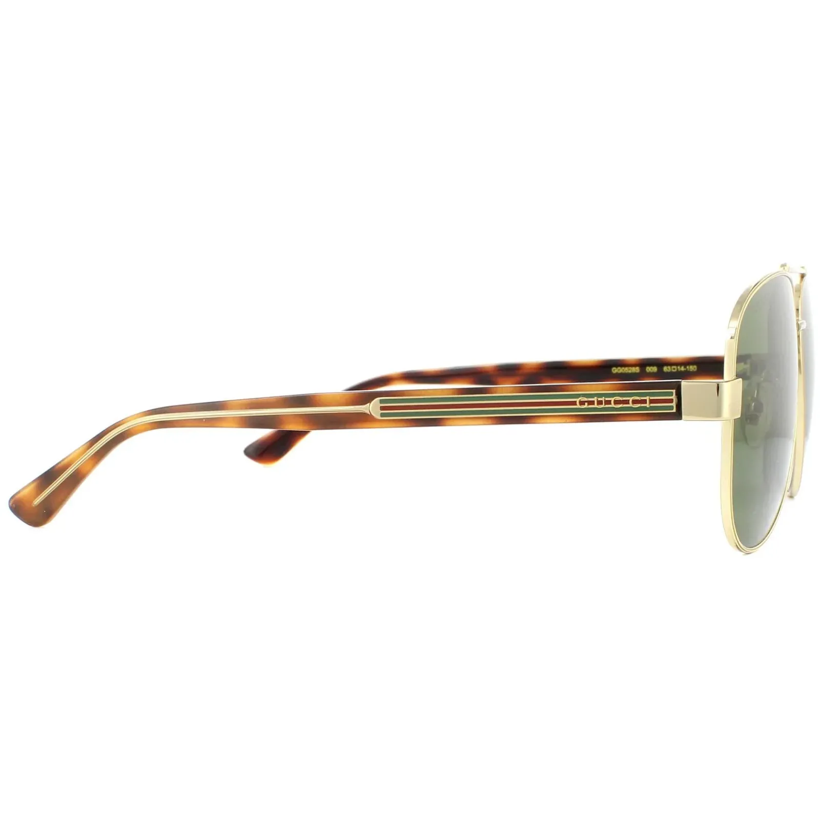 Gucci Aviator|Gucci^Sunglasses GG0528S 009 Gold and Havana Crystal Green