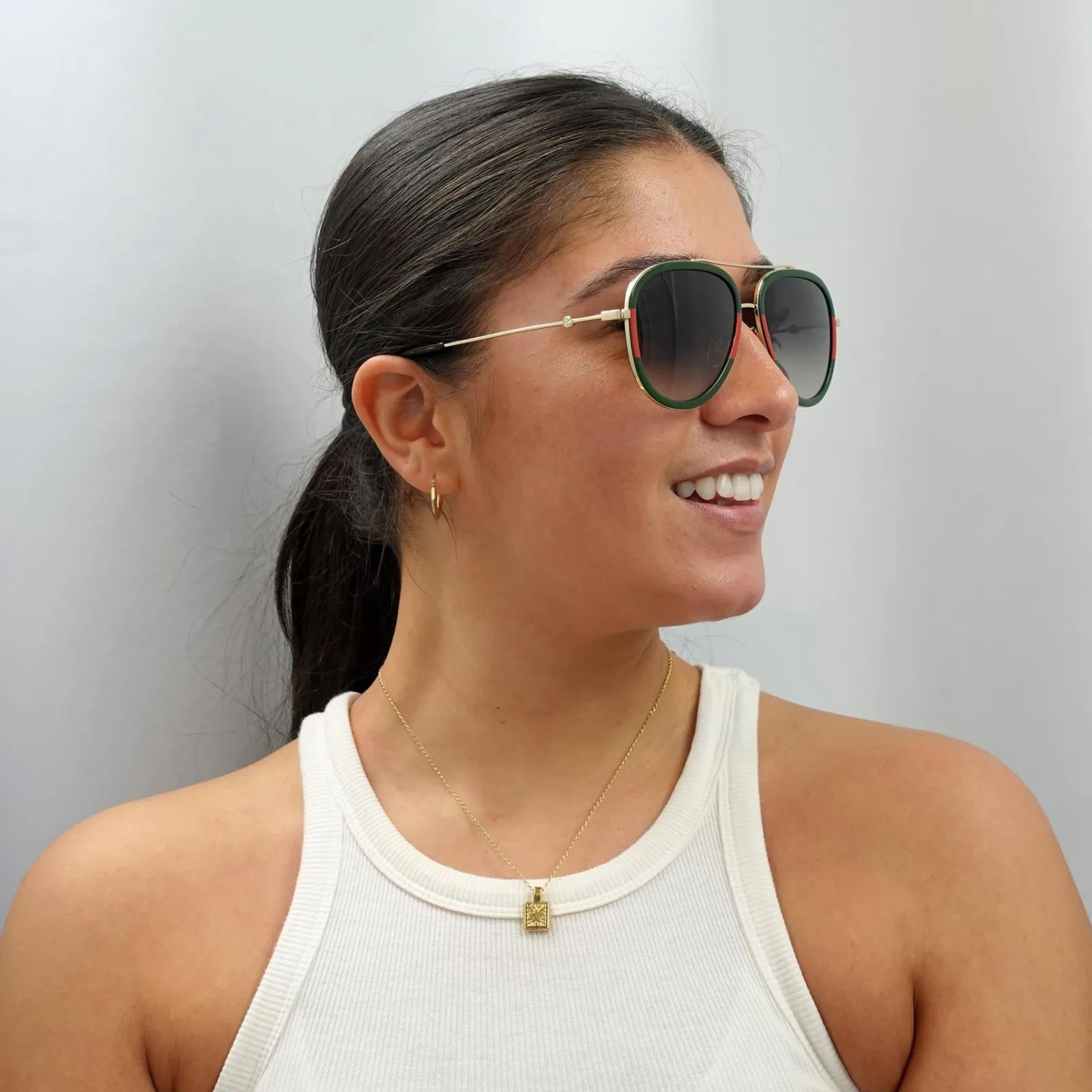 Gucci Gucci|Aviator^Sunglasses GG0062S 003 Gold Green Red Green Gradient