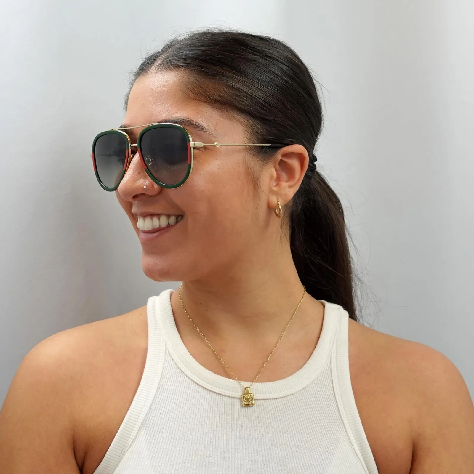 Gucci Gucci|Aviator^Sunglasses GG0062S 003 Gold Green Red Green Gradient