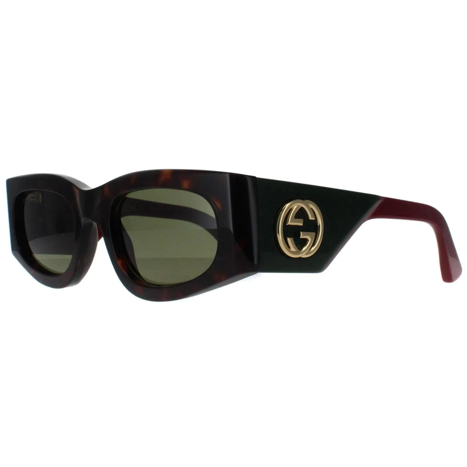 Gucci Gucci|Rectangle^Sunglasses GG1664S 002 Havana with Green and Red Green