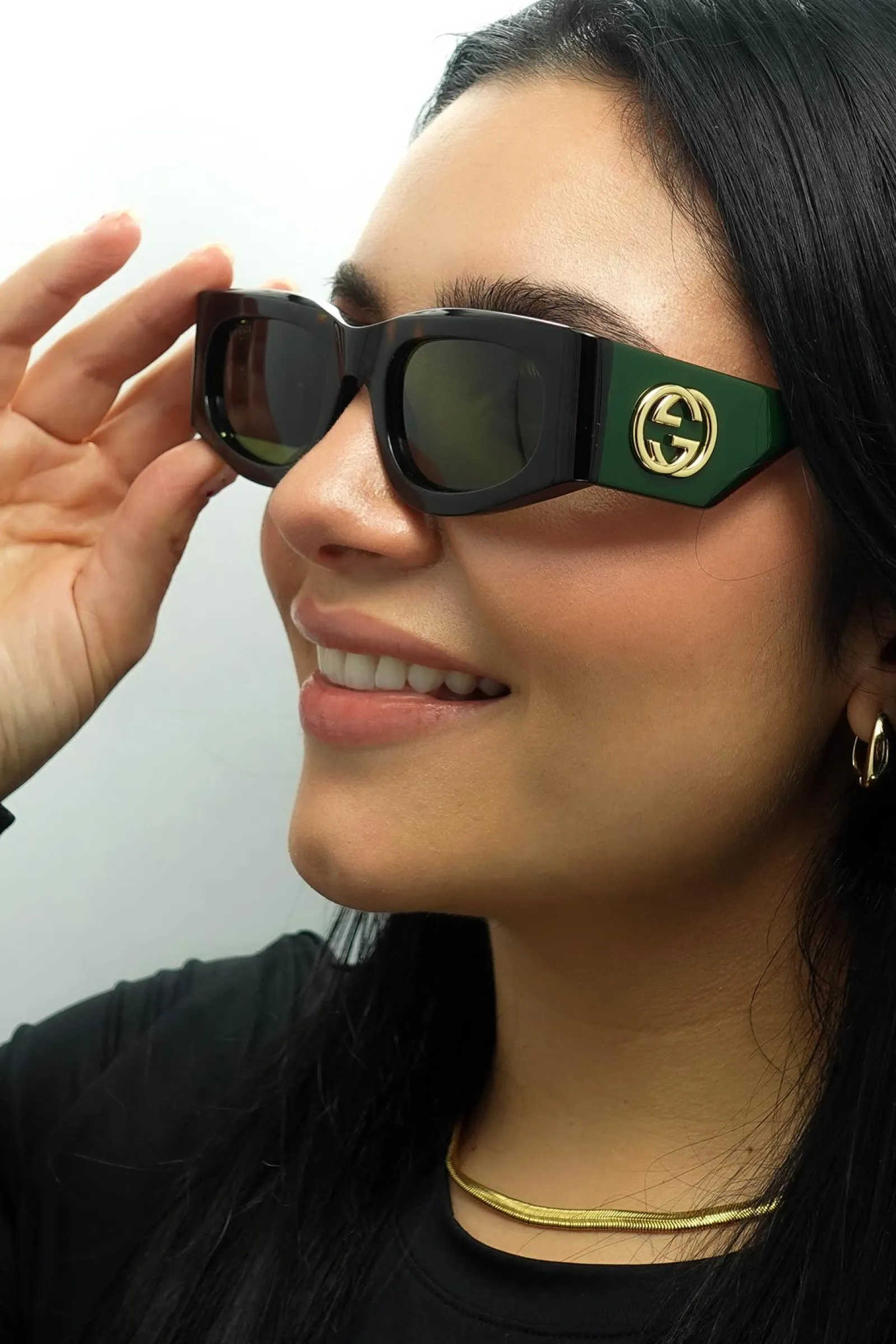Gucci Gucci|Rectangle^Sunglasses GG1664S 002 Havana with Green and Red Green