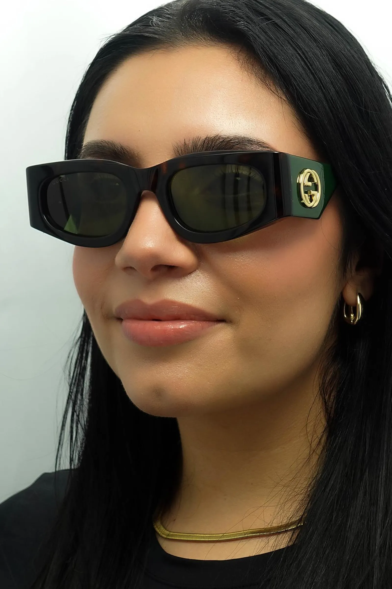 Gucci Gucci|Rectangle^Sunglasses GG1664S 002 Havana with Green and Red Green