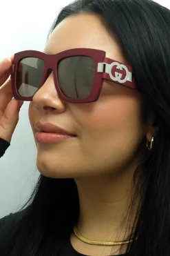 Gucci Gucci|Square^Sunglasses GG1688S 003 Red with Silver Grey with Light Silver Mi