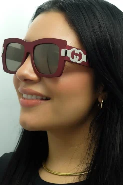 Gucci Gucci|Square^Sunglasses GG1688S 003 Red with Silver Grey with Light Silver Mi