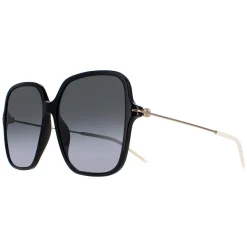 Gucci Square|Gucci^Sunglasses GG1267S 001 Shiny Black and Gold Grey Gradient