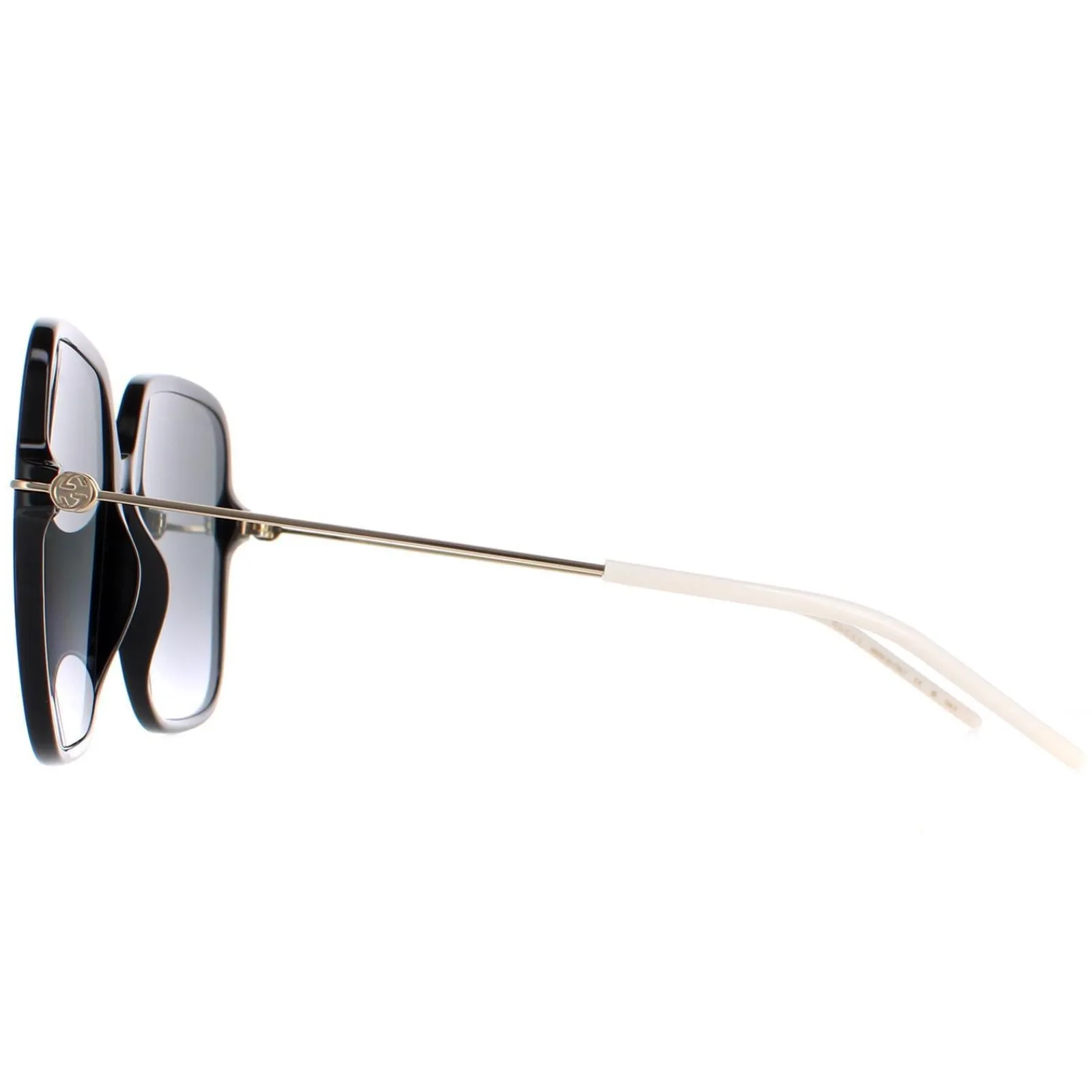 Gucci Square|Gucci^Sunglasses GG1267S 001 Shiny Black and Gold Grey Gradient