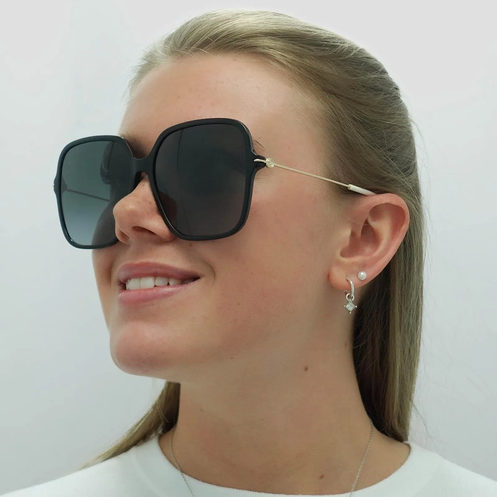Gucci Square|Gucci^Sunglasses GG1267S 001 Shiny Black and Gold Grey Gradient