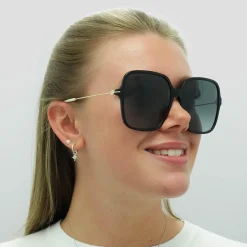 Gucci Square|Gucci^Sunglasses GG1267S 001 Shiny Black and Gold Grey Gradient