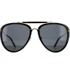 Gucci Gucci|Aviator^Sunglasses GG0672S 001 Shiny Black and Gold Grey