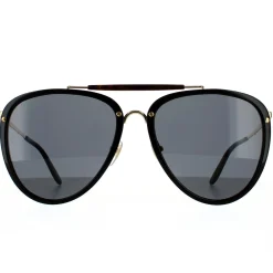 Gucci Gucci|Aviator^Sunglasses GG0672S 001 Shiny Black and Gold Grey