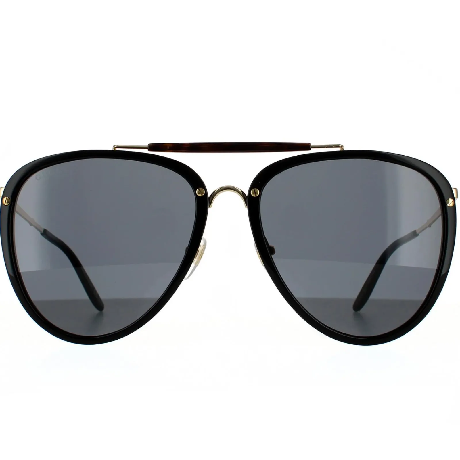 Gucci Gucci|Aviator^Sunglasses GG0672S 001 Shiny Black and Gold Grey
