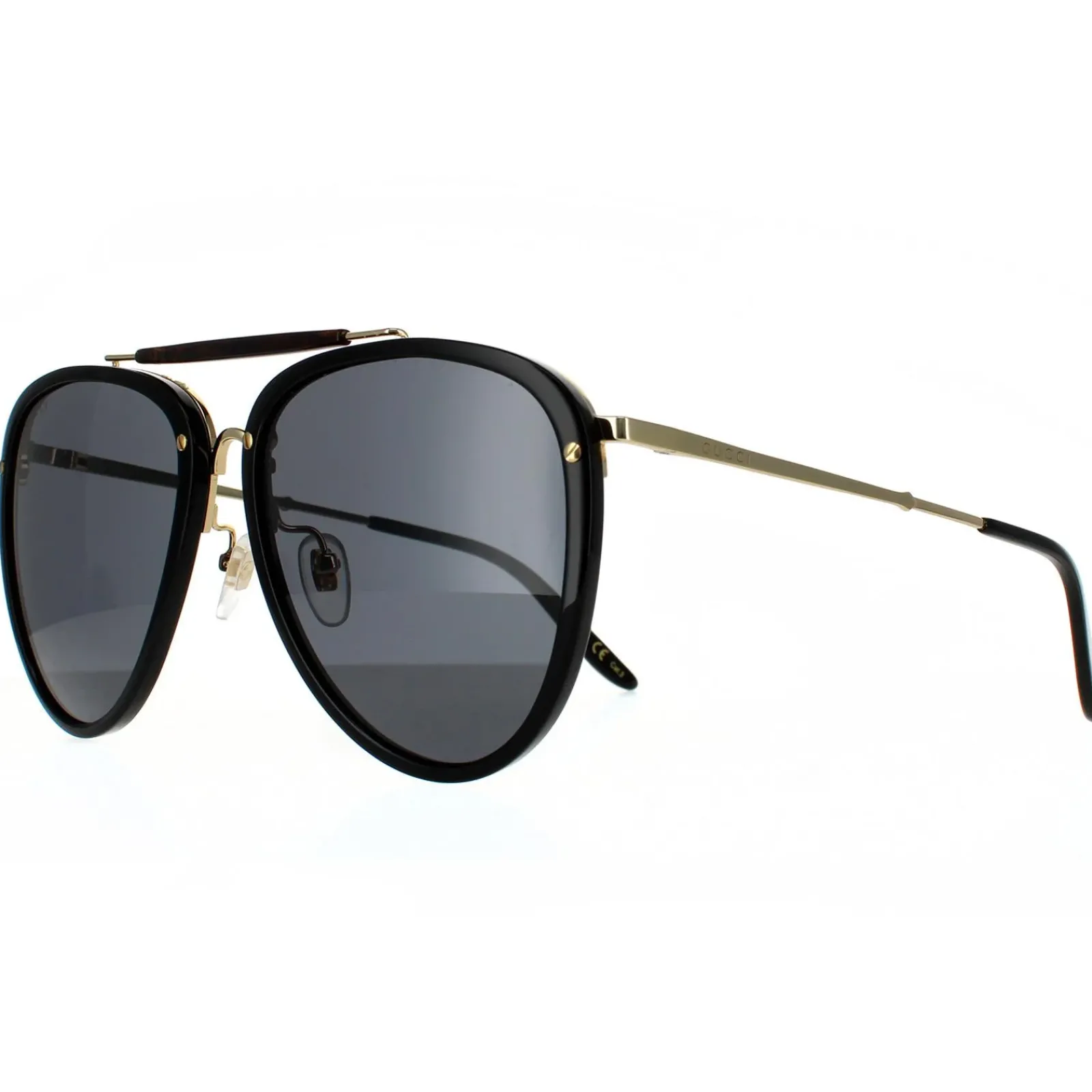 Gucci Gucci|Aviator^Sunglasses GG0672S 001 Shiny Black and Gold Grey