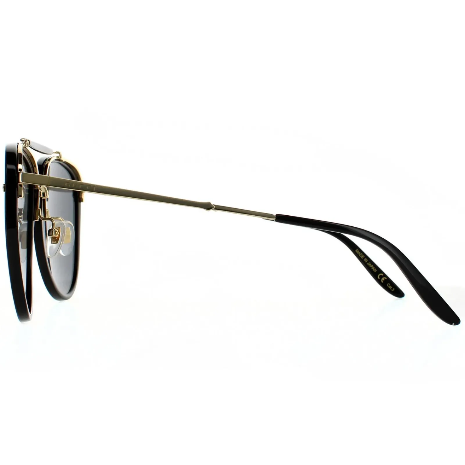 Gucci Gucci|Aviator^Sunglasses GG0672S 001 Shiny Black and Gold Grey