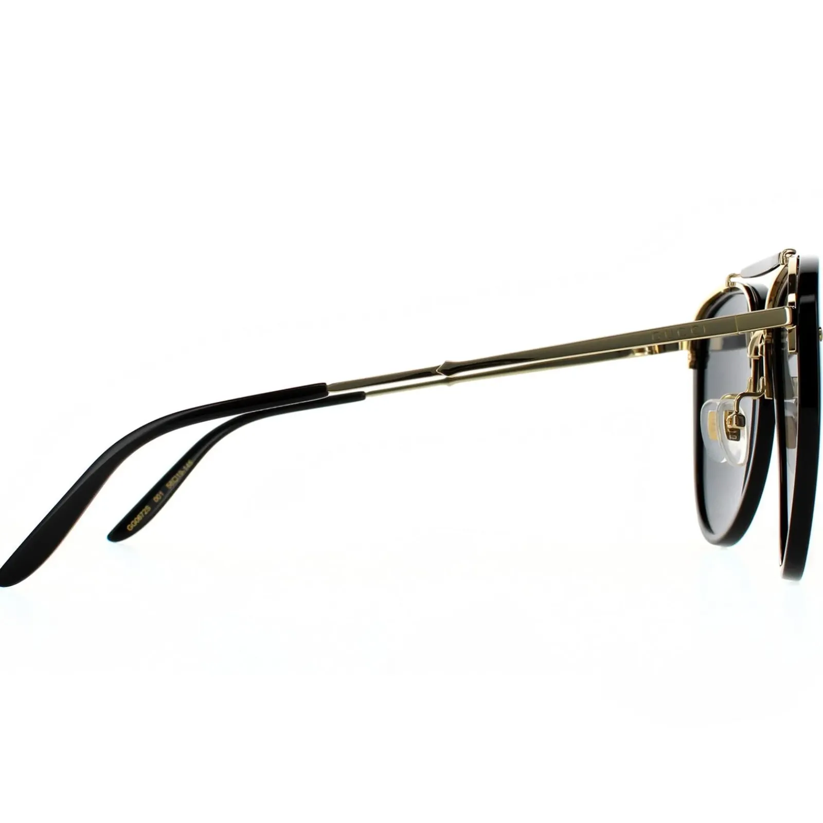 Gucci Gucci|Aviator^Sunglasses GG0672S 001 Shiny Black and Gold Grey