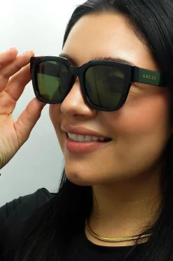 Gucci Gucci|Square^Sunglasses GG1670SK 005 Black with Green and Red Green