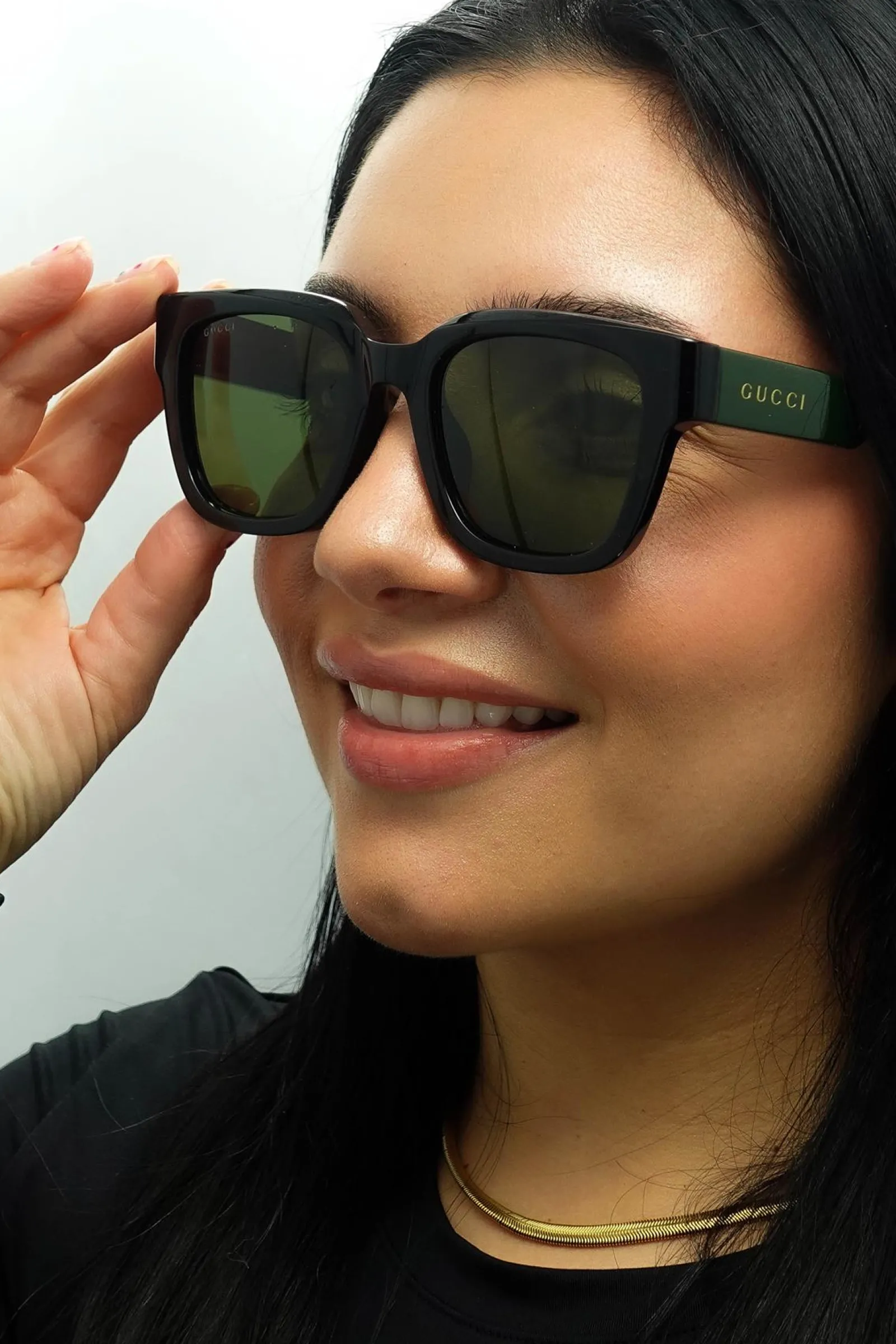 Gucci Gucci|Square^Sunglasses GG1670SK 005 Black with Green and Red Green