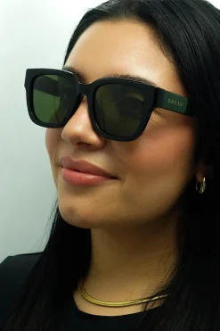 Gucci Gucci|Square^Sunglasses GG1670SK 005 Black with Green and Red Green