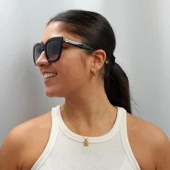 Gucci Gucci|Cat-Eye^Sunglasses GG0163SN 003 Black with Red and Green Brown Gradient