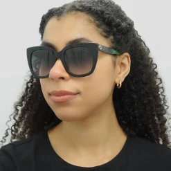 Gucci Gucci|Cat-Eye^Sunglasses GG0163SN 003 Black with Red and Green Brown Gradient